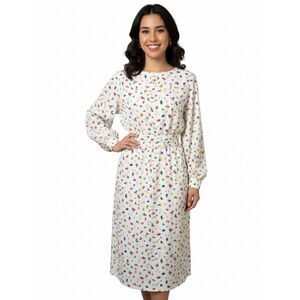 VTG Neiman Marcus Long Sleeve Midi White Belted Lightweight Silksensible Dress 4